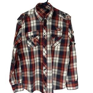 SouthPole Men's Long Sleeve Plaid Blue/Red/White/Yellow Size Large EUC